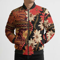 Hawaii Christmas Poinsettia Lei Bomber Puffer Jacket Tapa Pattern LT01 - Polynesian Pride