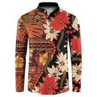 Hawaii Christmas Poinsettia Lei Button Sweatshirt Tapa Pattern LT01 Brown - Polynesian Pride