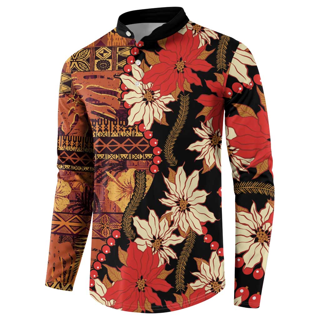 Hawaii Christmas Poinsettia Lei Button Sweatshirt Tapa Pattern LT01 - Polynesian Pride