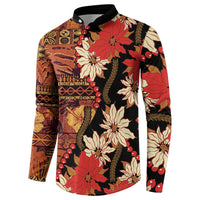 Hawaii Christmas Poinsettia Lei Button Sweatshirt Tapa Pattern LT01 - Polynesian Pride