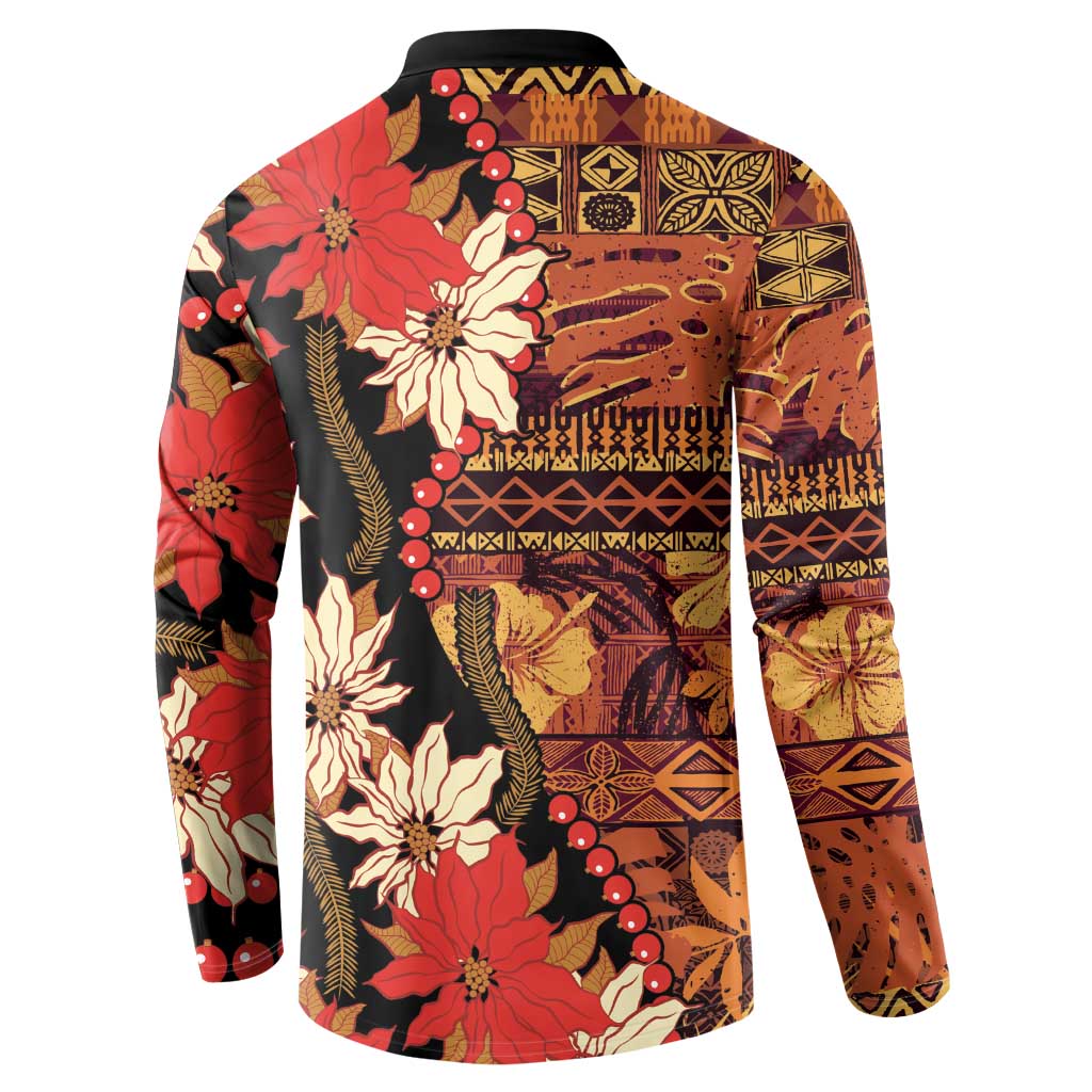 Hawaii Christmas Poinsettia Lei Button Sweatshirt Tapa Pattern LT01 - Polynesian Pride