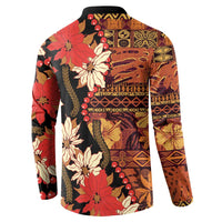 Hawaii Christmas Poinsettia Lei Button Sweatshirt Tapa Pattern LT01 - Polynesian Pride