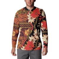 Hawaii Christmas Poinsettia Lei Button Sweatshirt Tapa Pattern LT01 - Polynesian Pride