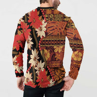 Hawaii Christmas Poinsettia Lei Button Sweatshirt Tapa Pattern LT01 - Polynesian Pride