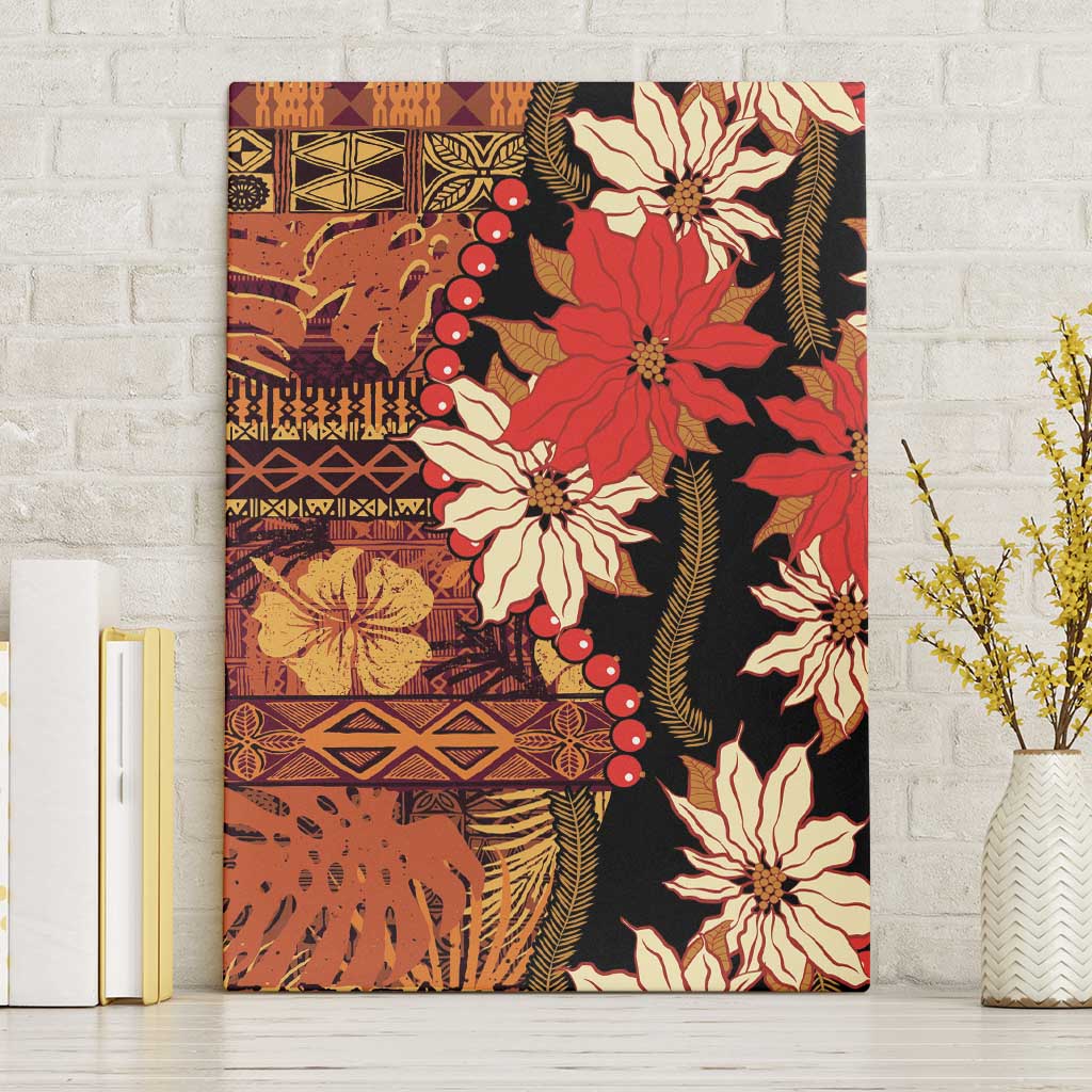 Hawaii Christmas Poinsettia Lei Canvas Wall Art Tapa Pattern LT01 Without Frame Brown - Polynesian Pride