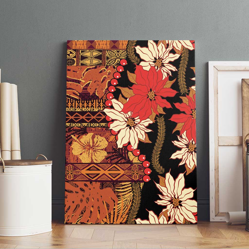 Hawaii Christmas Poinsettia Lei Canvas Wall Art Tapa Pattern LT01 - Polynesian Pride