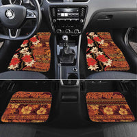 Hawaii Christmas Poinsettia Lei Car Mats Tapa Pattern LT01 Set 4pcs Brown - Polynesian Pride
