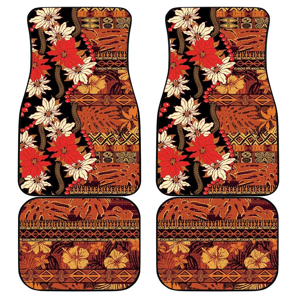 Hawaii Christmas Poinsettia Lei Car Mats Tapa Pattern LT01 - Polynesian Pride