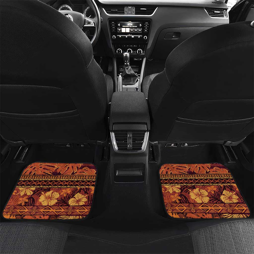 Hawaii Christmas Poinsettia Lei Car Mats Tapa Pattern LT01 Set 2pcs - Back Brown - Polynesian Pride