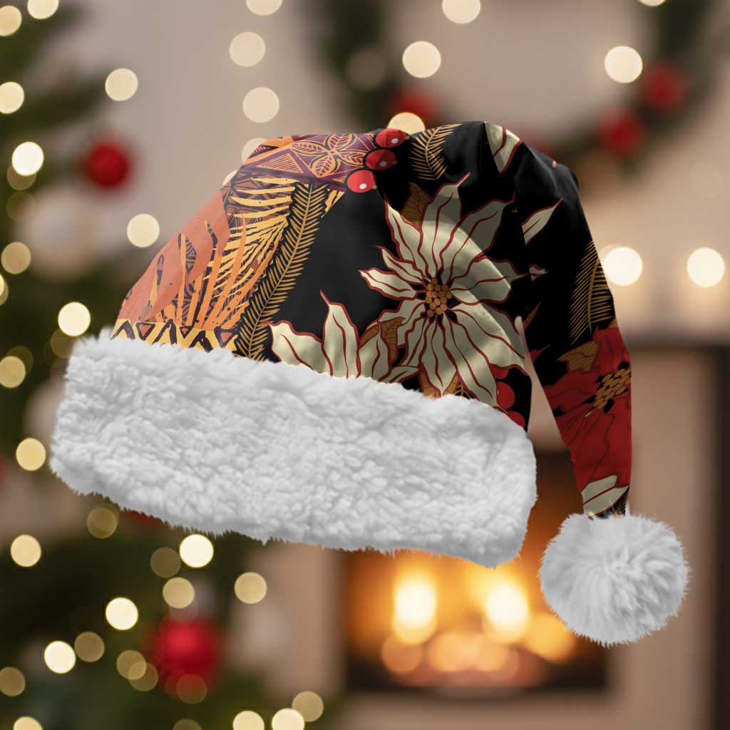 Hawaii Christmas Poinsettia Lei Christmas Santa Hat Tapa Pattern LT01 With Fur Brown - Polynesian Pride
