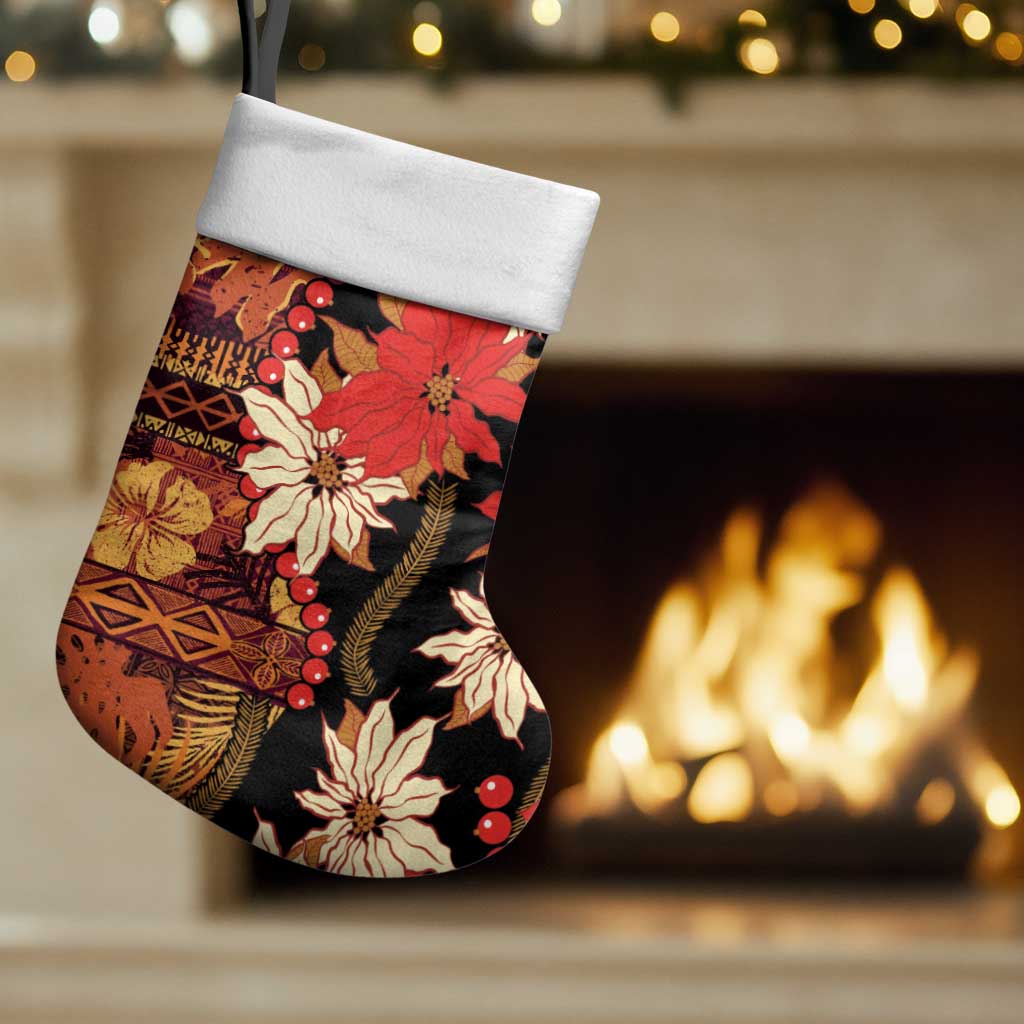 Hawaii Christmas Poinsettia Lei Christmas Stocking Tapa Pattern LT01 Set of 2 Brown - Polynesian Pride
