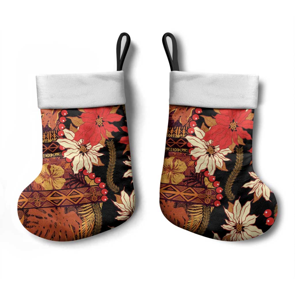 Hawaii Christmas Poinsettia Lei Christmas Stocking Tapa Pattern LT01 - Polynesian Pride