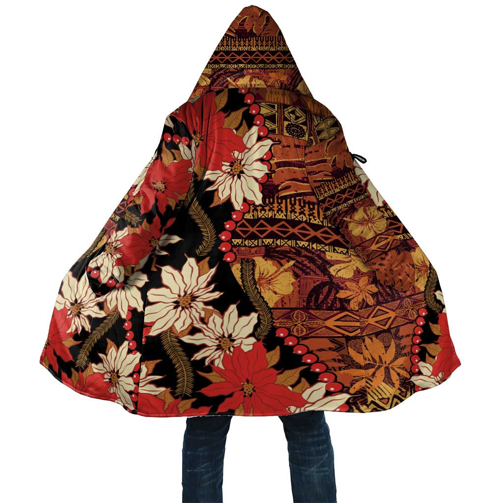 Hawaii Christmas Poinsettia Lei Cloak Tapa Pattern LT01 Unisex Brown - Polynesian Pride