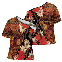 Hawaii Christmas Poinsettia Lei Cross Shoulder Shirt Tapa Pattern LT01 - Polynesian Pride