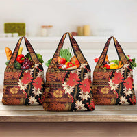 Hawaii Christmas Poinsettia Lei Grocery Bag Tapa Pattern LT01 3-pack One Size Brown - Polynesian Pride