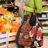 Hawaii Christmas Poinsettia Lei Grocery Bag Tapa Pattern LT01 - Polynesian Pride