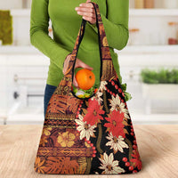 Hawaii Christmas Poinsettia Lei Grocery Bag Tapa Pattern LT01 - Polynesian Pride
