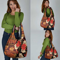 Hawaii Christmas Poinsettia Lei Grocery Bag Tapa Pattern LT01 - Polynesian Pride