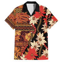 Hawaii Christmas Poinsettia Lei Hawaiian Shirt Tapa Pattern LT01 Brown - Polynesian Pride