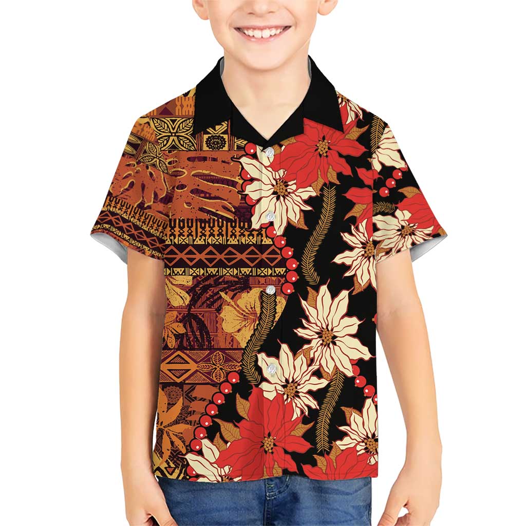Hawaii Christmas Poinsettia Lei Hawaiian Shirt Tapa Pattern LT01 - Polynesian Pride