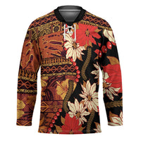 Hawaii Christmas Poinsettia Lei Hockey Jersey Tapa Pattern LT01 Unisex Brown - Polynesian Pride