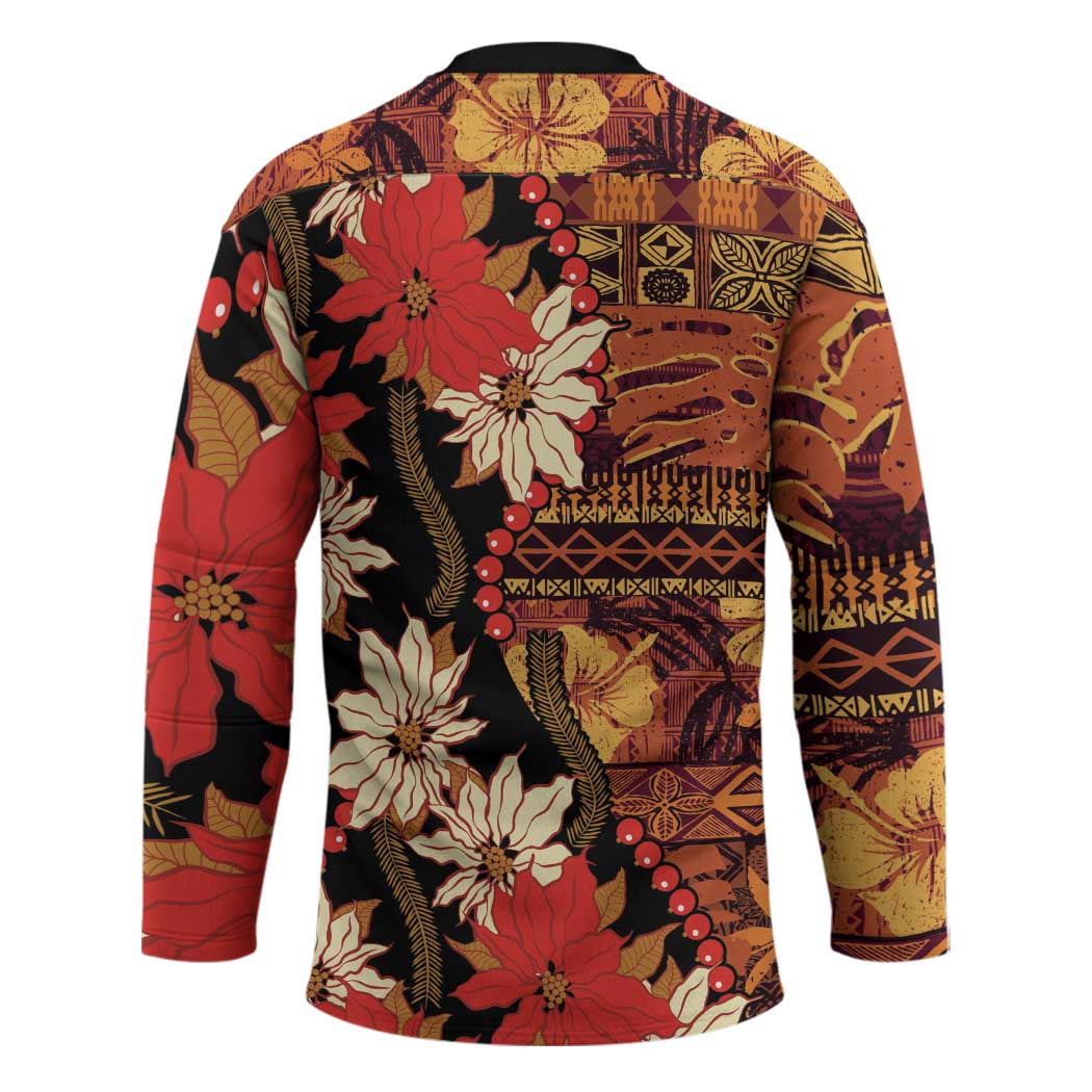 Hawaii Christmas Poinsettia Lei Hockey Jersey Tapa Pattern LT01 - Polynesian Pride