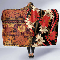 Hawaii Christmas Poinsettia Lei Hooded Blanket Tapa Pattern LT01 One Size Brown - Polynesian Pride