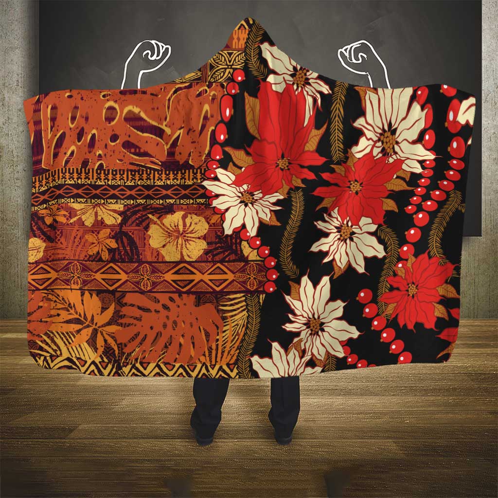 Hawaii Christmas Poinsettia Lei Hooded Blanket Tapa Pattern LT01 - Polynesian Pride