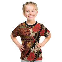 Hawaii Christmas Poinsettia Lei Kid T Shirt Tapa Pattern LT01 Brown - Polynesian Pride