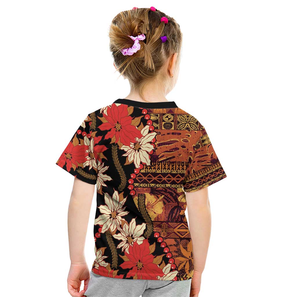 Hawaii Christmas Poinsettia Lei Kid T Shirt Tapa Pattern LT01 - Polynesian Pride