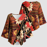 Hawaii Christmas Poinsettia Lei Kimono Sleeve Blouse Tapa Pattern LT01 - Polynesian Pride