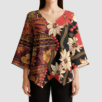 Hawaii Christmas Poinsettia Lei Kimono Sleeve Blouse Tapa Pattern LT01 - Polynesian Pride