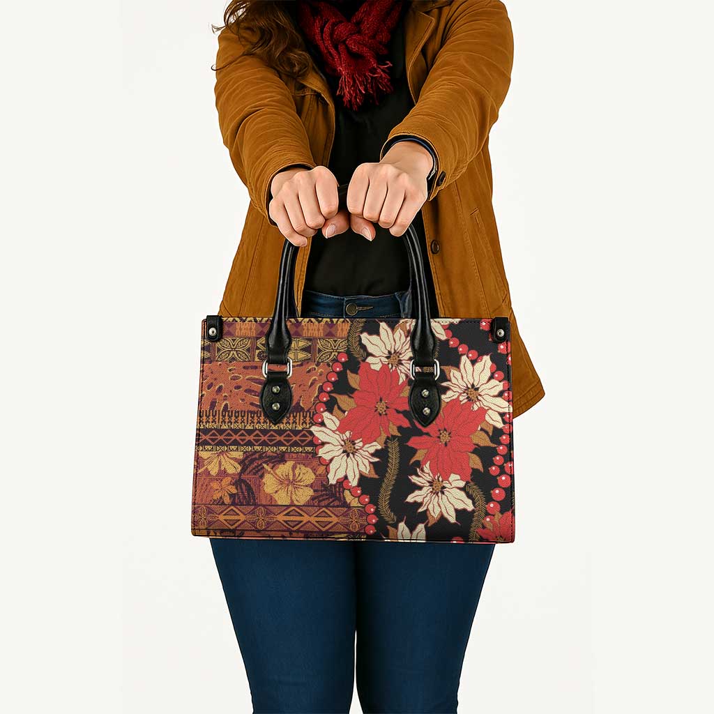 Hawaii Christmas Poinsettia Lei Leather Bag Tapa Pattern LT01 - Polynesian Pride