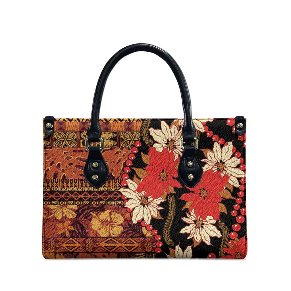 Hawaii Christmas Poinsettia Lei Leather Bag Tapa Pattern LT01 - Polynesian Pride