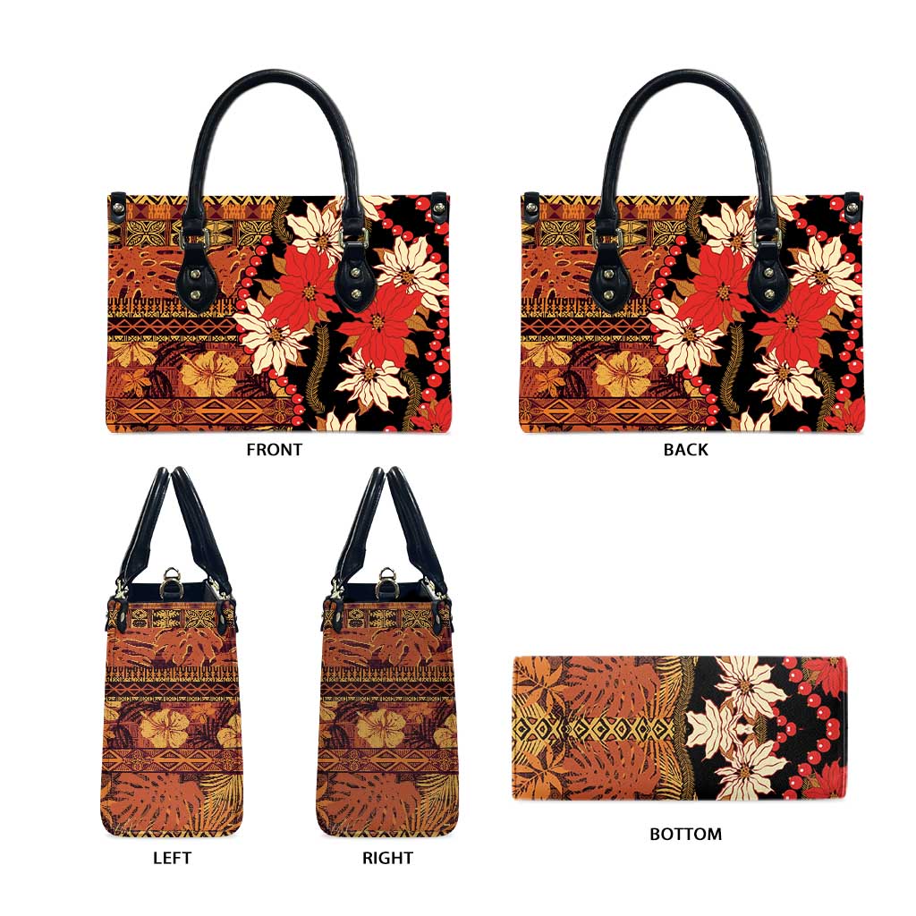 Hawaii Christmas Poinsettia Lei Leather Bag Tapa Pattern LT01 - Polynesian Pride