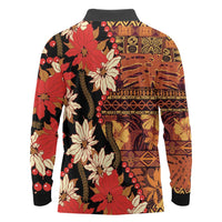 Hawaii Christmas Poinsettia Lei Long Sleeve Polo Shirt Tapa Pattern LT01 - Polynesian Pride