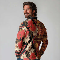 Hawaii Christmas Poinsettia Lei Long Sleeve Polo Shirt Tapa Pattern LT01 - Polynesian Pride