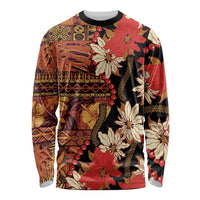 Hawaii Christmas Poinsettia Lei Long Sleeve Shirt Tapa Pattern LT01 Unisex Brown - Polynesian Pride