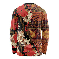 Hawaii Christmas Poinsettia Lei Long Sleeve Shirt Tapa Pattern LT01 - Polynesian Pride