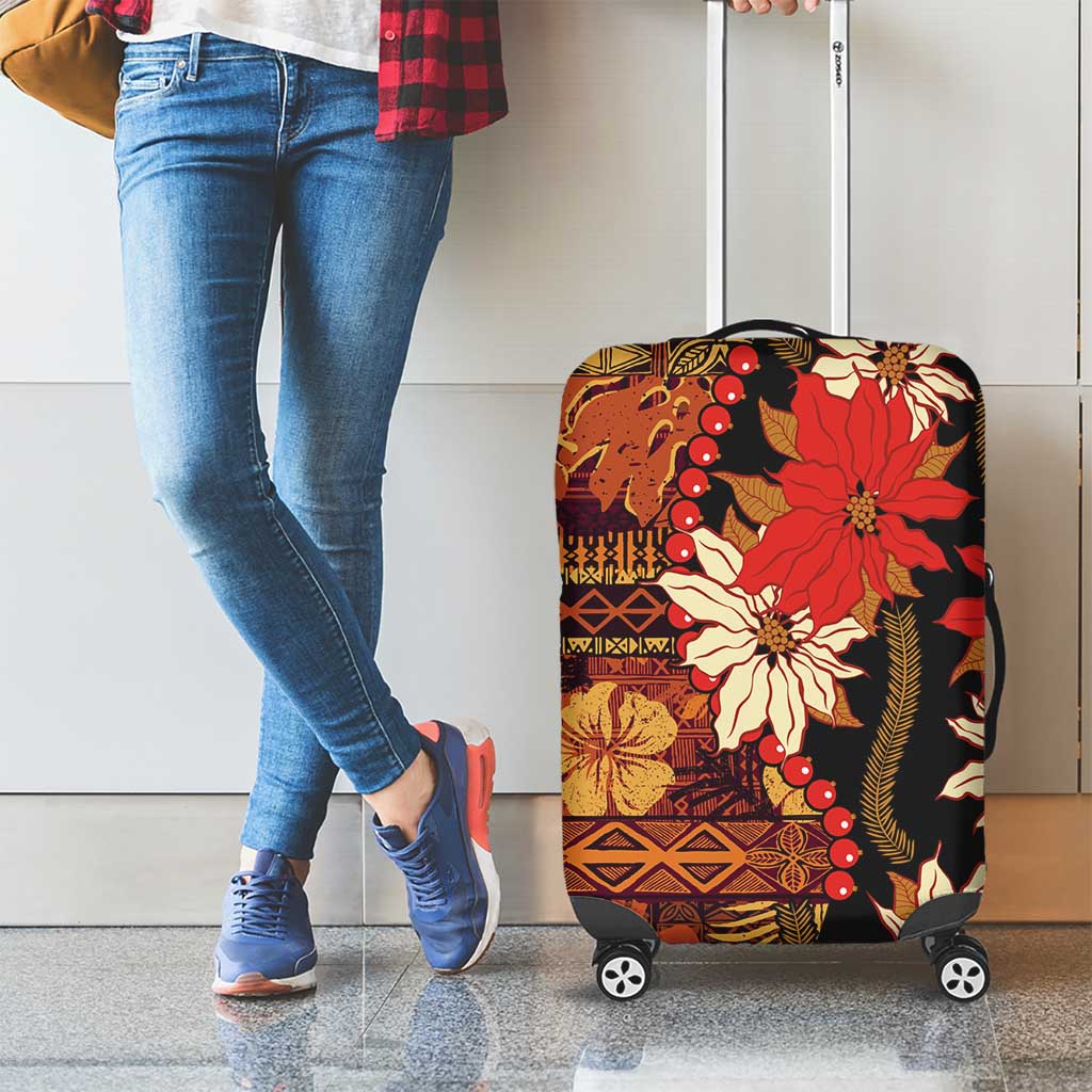 Hawaii Christmas Poinsettia Lei Luggage Cover Tapa Pattern LT01 - Polynesian Pride