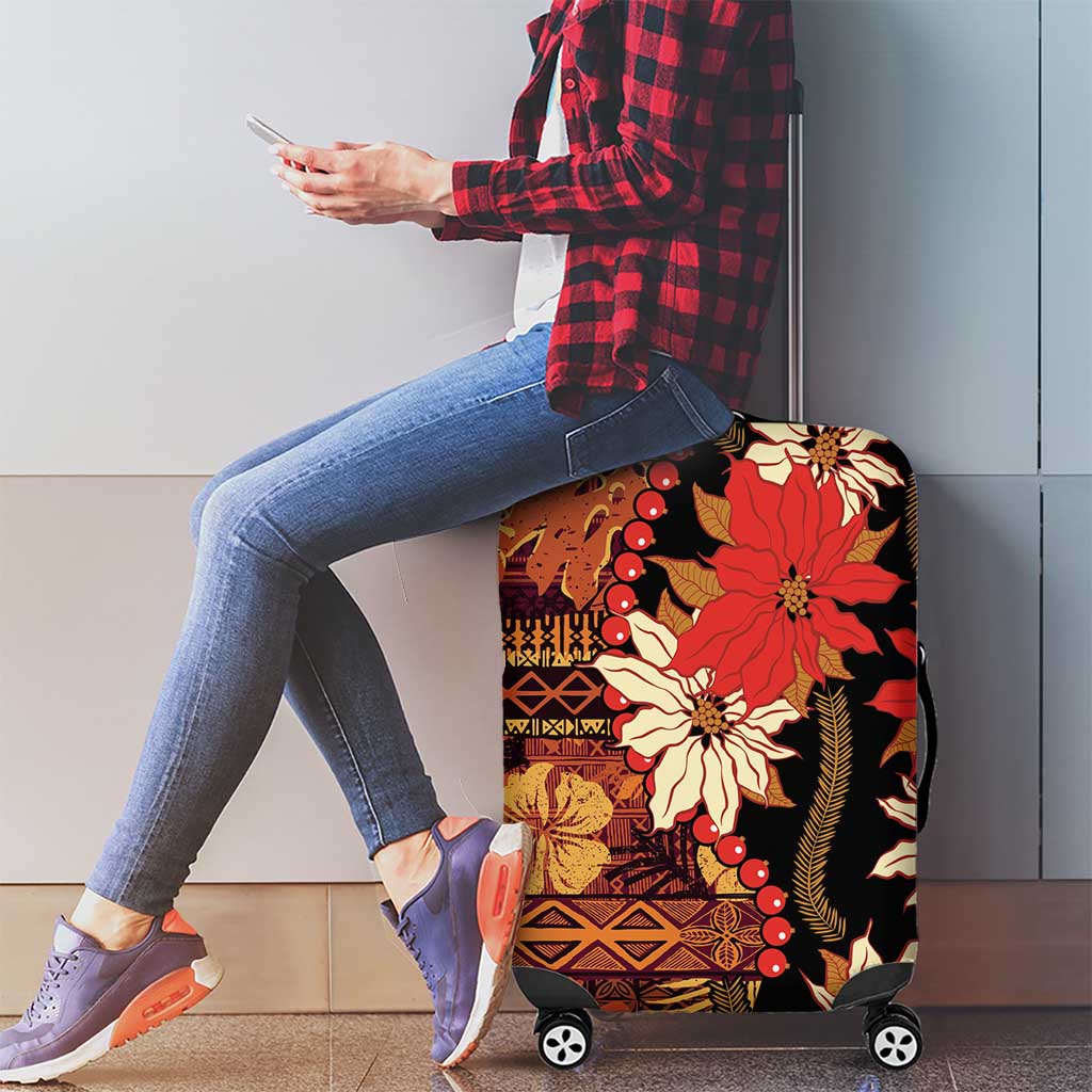 Hawaii Christmas Poinsettia Lei Luggage Cover Tapa Pattern LT01 - Polynesian Pride