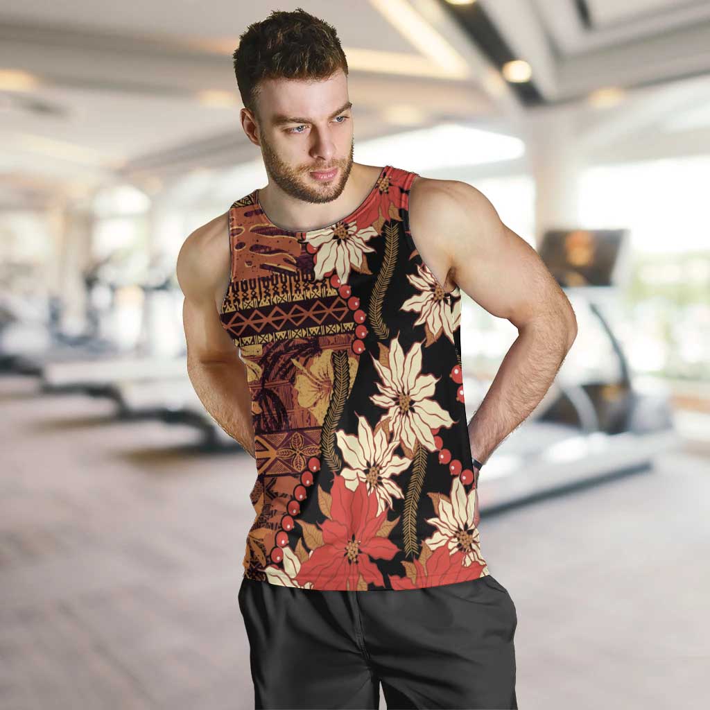 Hawaii Christmas Poinsettia Lei Men Tank Top Tapa Pattern LT01 Brown - Polynesian Pride