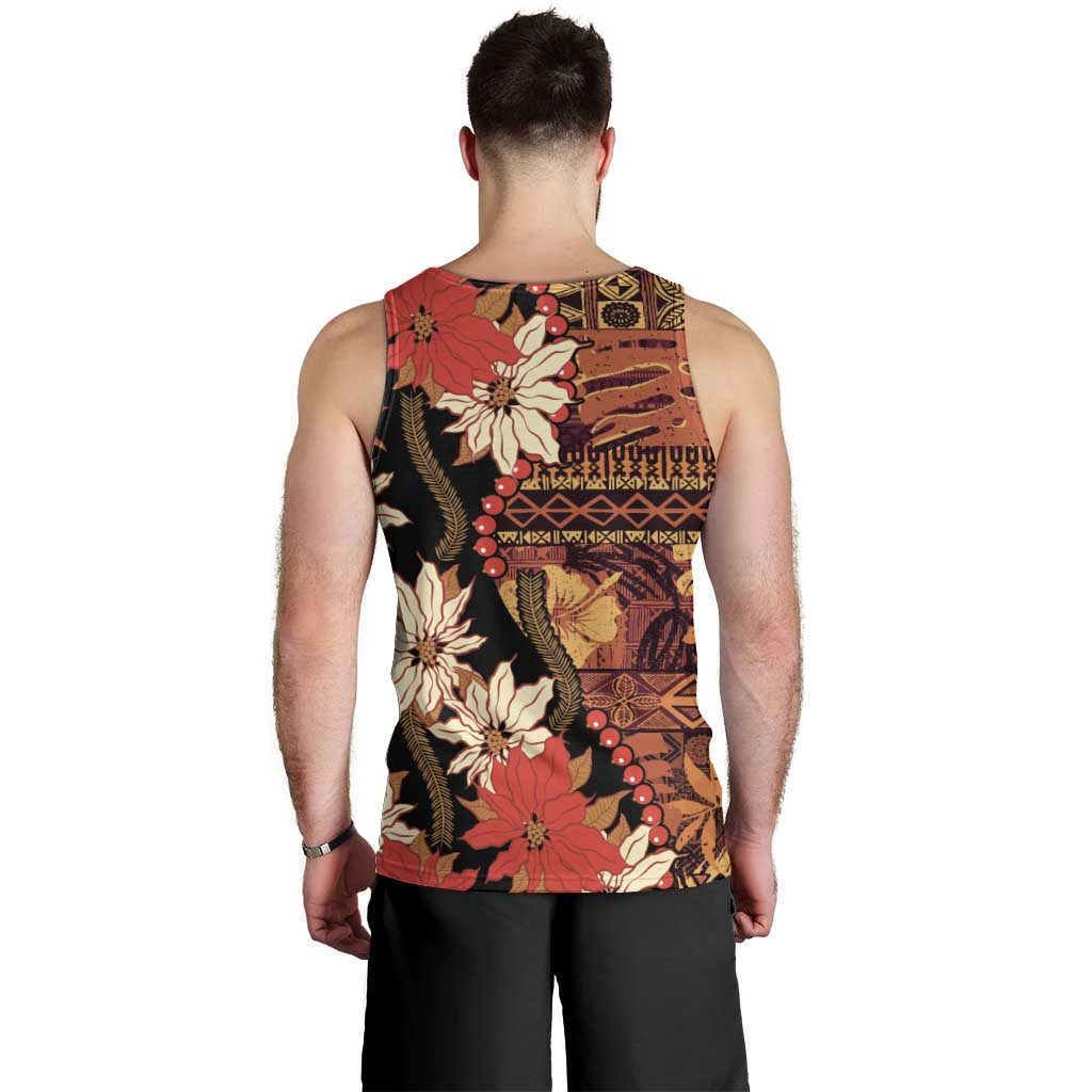 Hawaii Christmas Poinsettia Lei Men Tank Top Tapa Pattern LT01 - Polynesian Pride