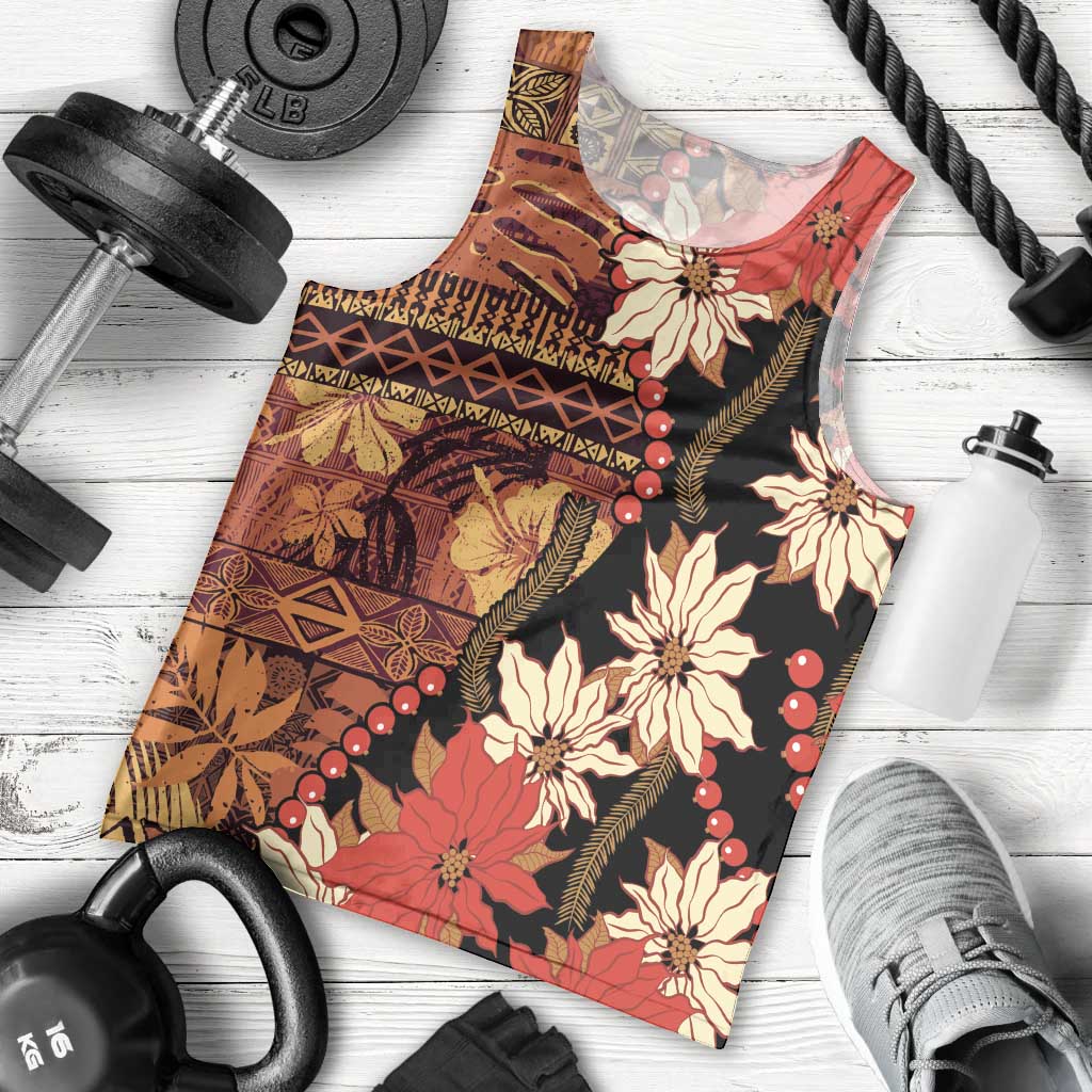 Hawaii Christmas Poinsettia Lei Men Tank Top Tapa Pattern LT01 - Polynesian Pride