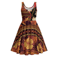 Hawaii Christmas Poinsettia Lei Midi Dress Tapa Pattern LT01 Brown - Polynesian Pride