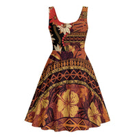Hawaii Christmas Poinsettia Lei Midi Dress Tapa Pattern LT01 - Polynesian Pride