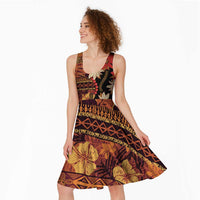 Hawaii Christmas Poinsettia Lei Midi Dress Tapa Pattern LT01 - Polynesian Pride