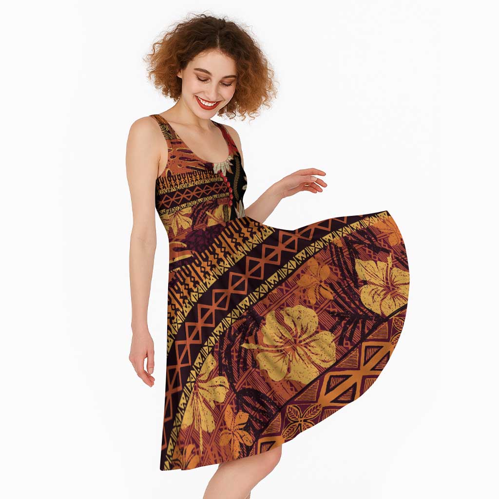 Hawaii Christmas Poinsettia Lei Midi Dress Tapa Pattern LT01 - Polynesian Pride