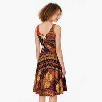 Hawaii Christmas Poinsettia Lei Midi Dress Tapa Pattern LT01 - Polynesian Pride