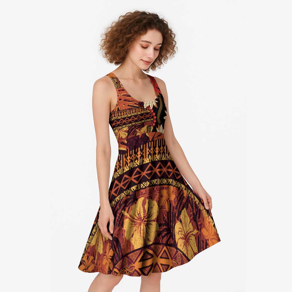 Hawaii Christmas Poinsettia Lei Midi Dress Tapa Pattern LT01 - Polynesian Pride
